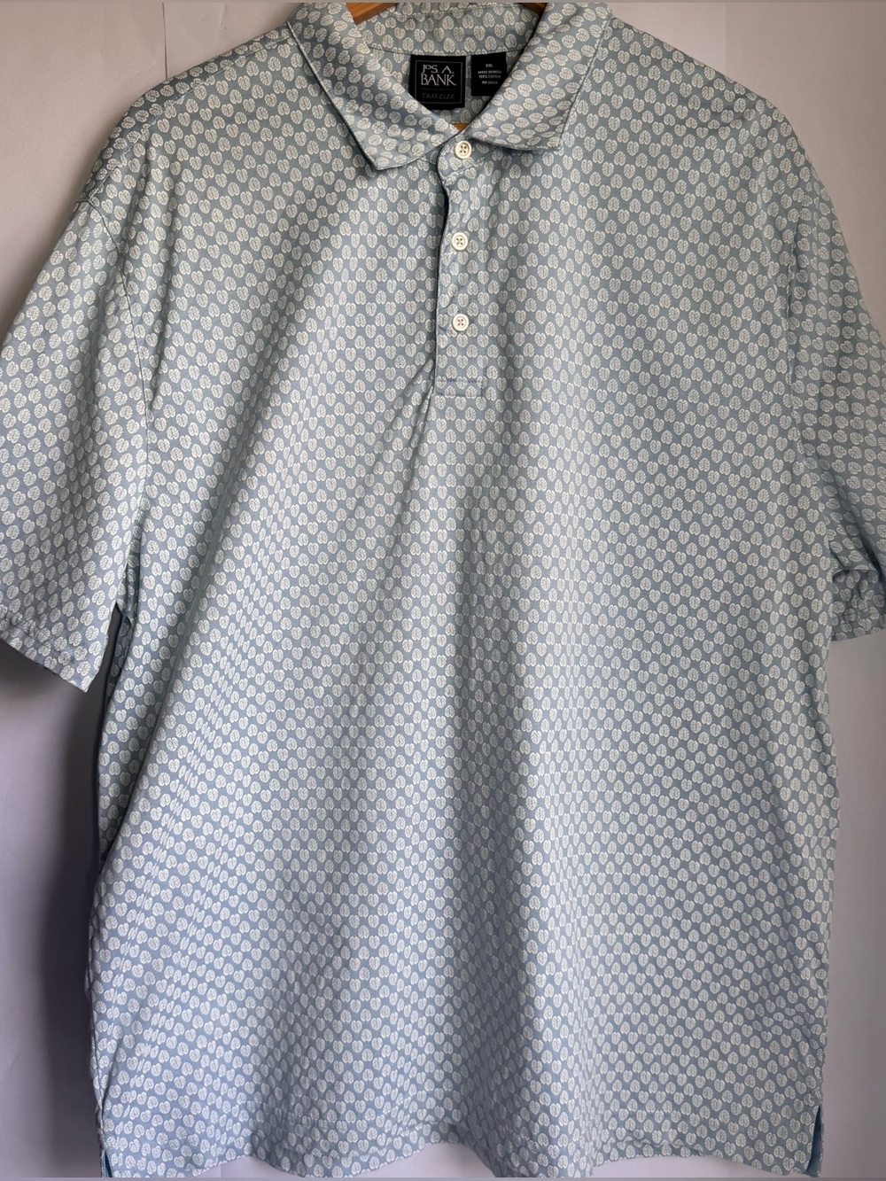 Jos. A. Bank Traveler Pale Blue Geo-Pattern Polo